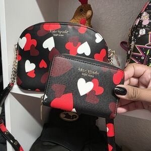 Kate Spade Black and Red Heart Print Women's Bag Set